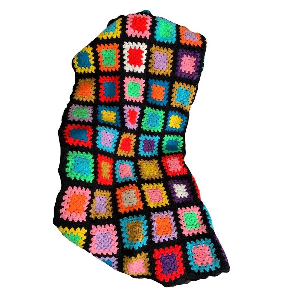 Vintage Handmade Granny Square Afghan Throw 54" Square